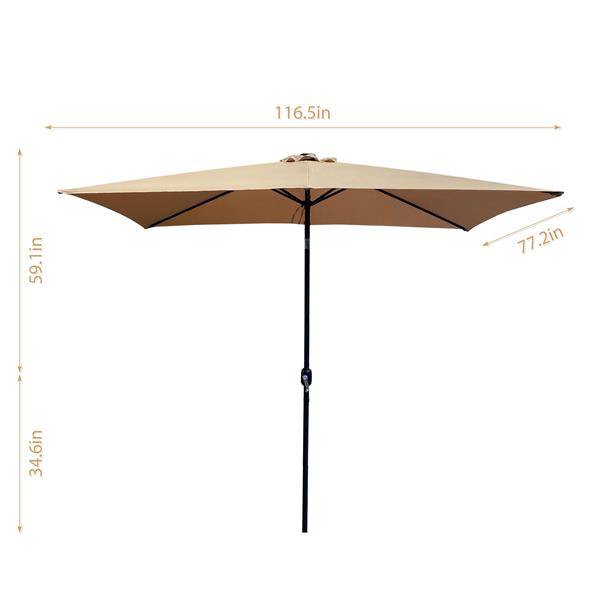 户外露台遮阳伞 10 英尺 x 6.5 英尺 矩形 带曲柄 耐候 防紫外线 防水 耐用 6 根坚固伞骨-2