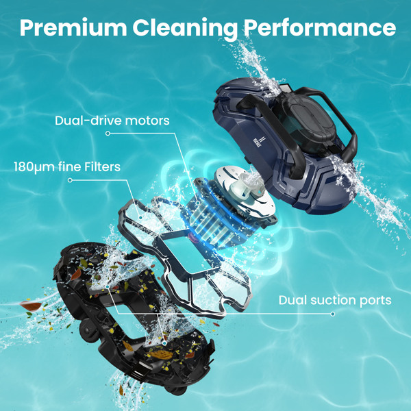 泳池清洁器 Cordless Robotic Pool Cleaner Pool Vacuum Self-Parking Dual-Motors LED Indicator-2