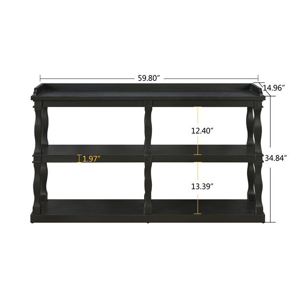 带三层开放式储物空间和罗马柱效果支撑腿的控制台桌，适用于客厅、入口和走廊的窄沙发入口桌（黑色）-9