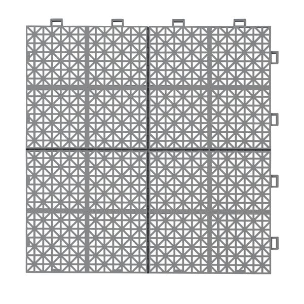 12 x 12 英寸灰色互锁甲板瓷砖塑料防水户外全天候防滑浴室淋浴阳台门廊坚固承重高达 6613 磅，玫瑰花图案 12 件装-6