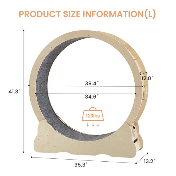 猫咪运动轮 - 带地毯跑道的室内猫咪跑步机，带闩锁的安全猫咪跑步机，猫咪专用加重轮，为猫咪运动增添乐趣，天然木色，39.4 英寸长 x 13.2 英寸宽 x 41.3 英寸高-16