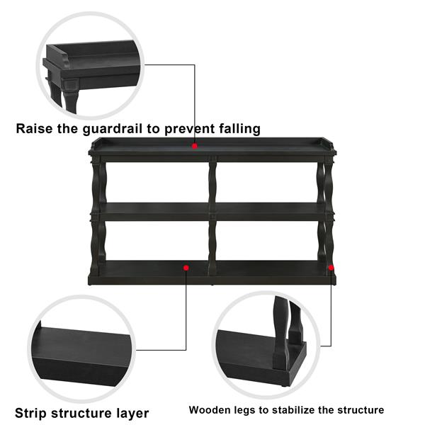 带三层开放式储物空间和罗马柱效果支撑腿的控制台桌，适用于客厅、入口和走廊的窄沙发入口桌（黑色）-7
