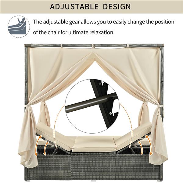 U 型可调节太阳床，带窗帘，舒适度高，3 种颜色-4