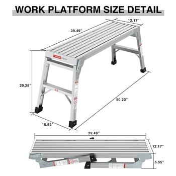 工作平台铝制梯子石膏板安全 ANSI 批准容量 225 磅中型便携式工作台折叠梯凳带防滑垫