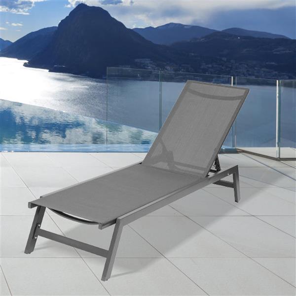 户外躺椅，五档可调节铝制躺椅，适合全天候露台、海滩、庭院、泳池（灰色框架/深灰色面料）-2