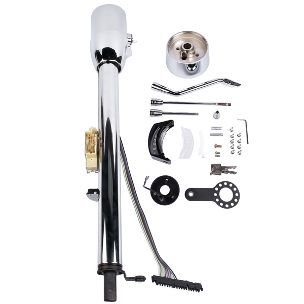 A3- 汽车转向柱 Chrome 30" Steering Column Hot Street Rod Tilt Automatic with Key and Adapter-4