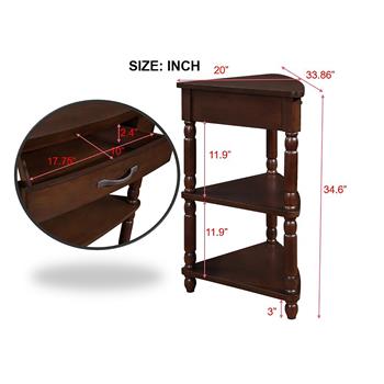 33.8 英寸小三角角桌，适合小空间/客厅的木质角边桌，3 层端角桌，带实木腿，浅咖啡色