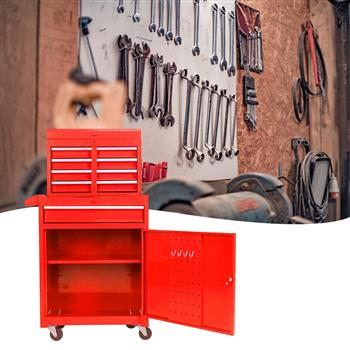 可拆卸 5 抽屉工具箱，带底柜和一个可调节搁板-红色