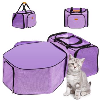 猫笼可拆卸宠物笼经航空公司批准可折叠扩展旅行宠物包3 合 1 软面小型犬猫窝室内外宠物移动帐篷（紫色）