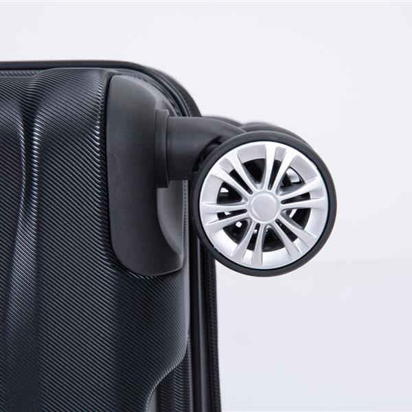 件套行李箱套装 PC 轻便耐用可扩展手提箱，带两个挂钩、双旋转轮、TSA 锁，(21/25/29) 黑色-6