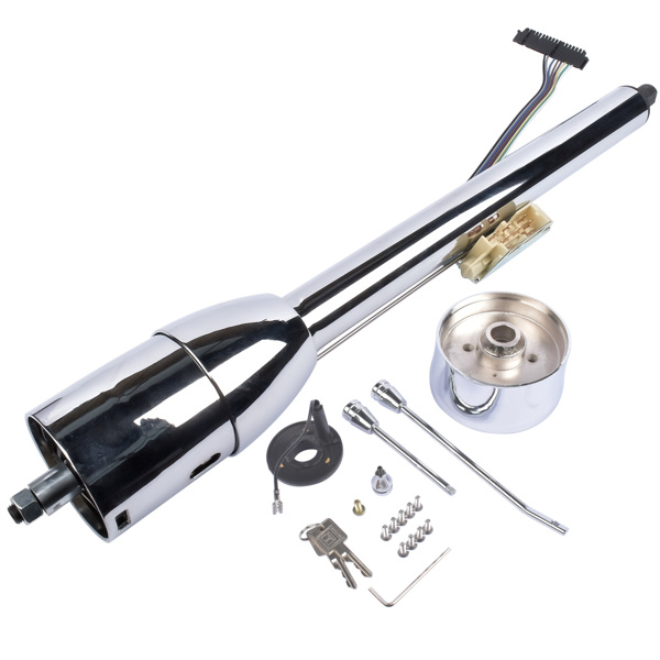 A3- 汽车转向柱 Chrome 28" Tilt Street Rod Floor Shift Steering Column with Key, 9-Hole Adapter-3