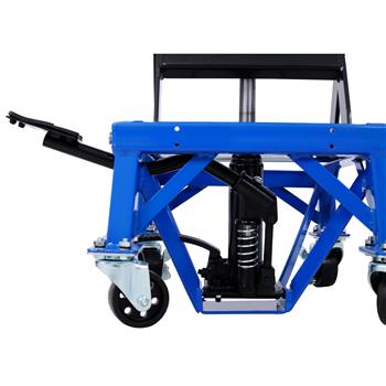 300 磅液压摩托车剪式千斤顶升降脚踏轮适用于小型越野车，蓝色