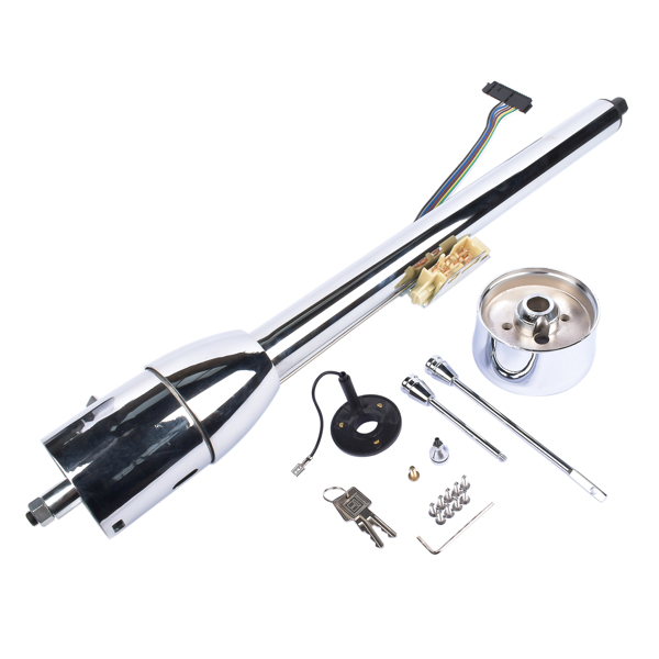 A3- 汽车转向柱 32" Floor Shift Tilt Manual Steering Column w/ 9 Hole Wheel Adapter + Key Chrome-2