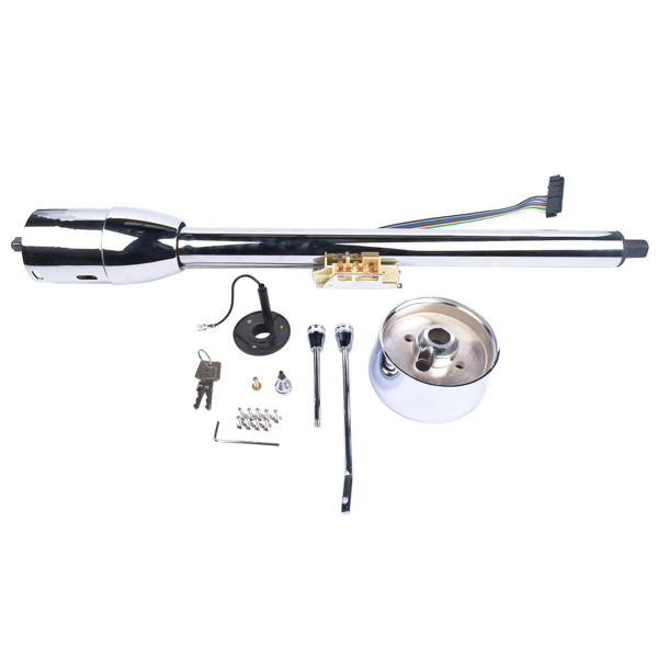 A3- 汽车转向柱 32" Floor Shift Tilt Manual Steering Column w/ 9 Hole Wheel Adapter + Key Chrome-7