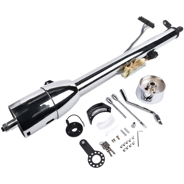 A3- 汽车转向柱 Chrome 30" Steering Column Hot Street Rod Tilt Automatic with Key and Adapter-2