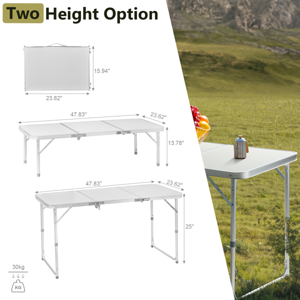  4ft 银色 户外折叠桌 铝合金 长方形 30kg 三折桌面 DQC-41