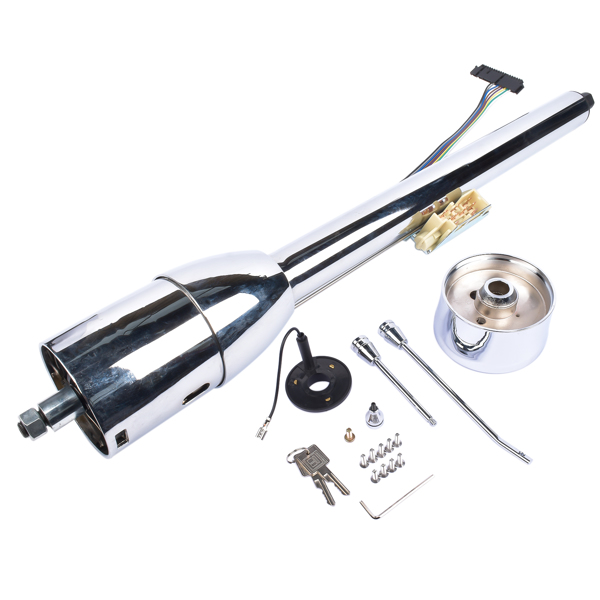 A3- 汽车转向柱 Chrome 30" Manual Tilt Steering Column Floor Shift GM Universal w/ Key+Adapter-3