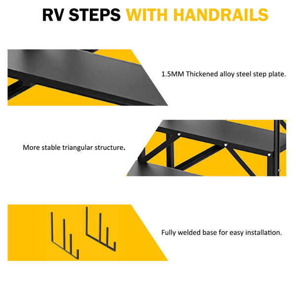 RV 阶梯凳，3 级阶梯，带扶手的热水浴缸阶梯，便携式泳池阶梯，660 磅重型阶梯架，用于露营车/门廊/SPA 泳池/宠物阶梯的户外移动房屋阶梯-2