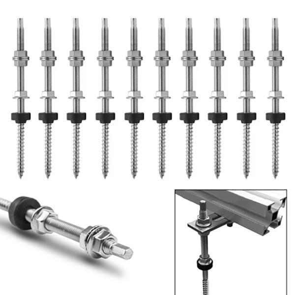 光伏屋顶不锈钢双头螺栓；颜色：银色；长度200mm；直径9mm；M10；材料：304不锈钢-11