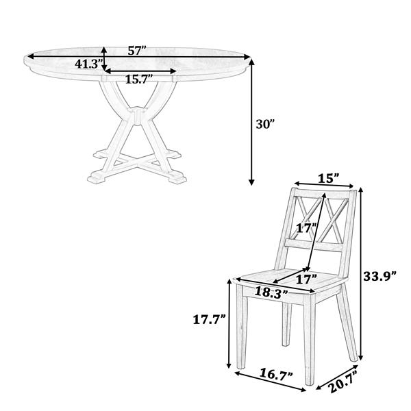 中世纪 5 件套可延伸圆形餐桌套装，配有 15.7 英寸可拆卸桌板和 4 把交叉靠背餐椅，自然色-1