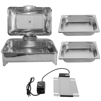 A3- 2格9L（9.5QT）电热餐炉美标110V Electric Chafing Dish 9L/9.5QT 400W 110V Food Warmer Buffet Electric Chafing Dish with Glass Lid for Catering