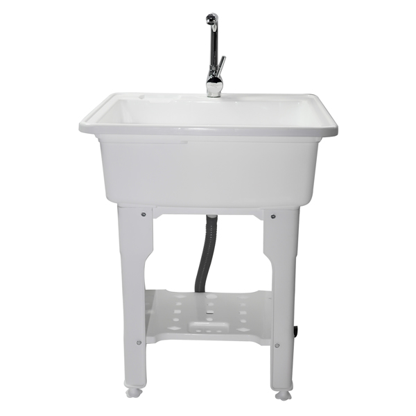 A3- 80款白色塑料洗衣槽 Gray Freestanding Plastic Utility Sinks Utility Sink Laundry Tub Outdoor Sink Drop in Deep Sink Kit with Inlet Pipe and Drain Pipe-4