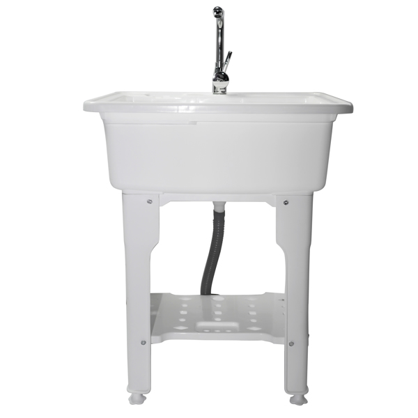 A3- 65款白色塑料洗衣槽 White Color Utility Sink Laundry Tub with Hot & Cold Water Faucet for Home, Garage or Shop-2