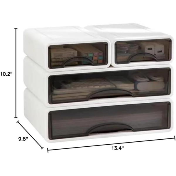 4件套可堆叠办公抽屉储物箱｜四抽屉桌面储物箱（珍珠白）｜（珍珠白4件套（2大+2小）（珍珠白四件套）（周末不发货，禁售亚马逊）-9