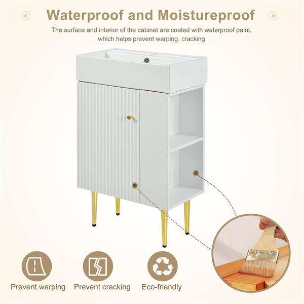 21.6 英寸白色浴室盥洗台、组合柜、浴室储物柜、单个陶瓷水槽、右侧储物柜-9