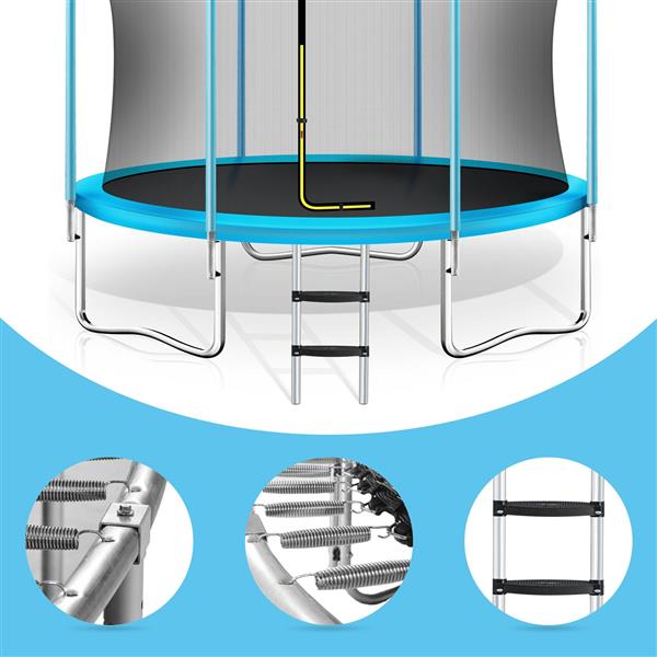 8 英尺儿童蹦床，配有安全围栏网、篮球架和梯子，易于组装的圆形户外休闲蹦床-6