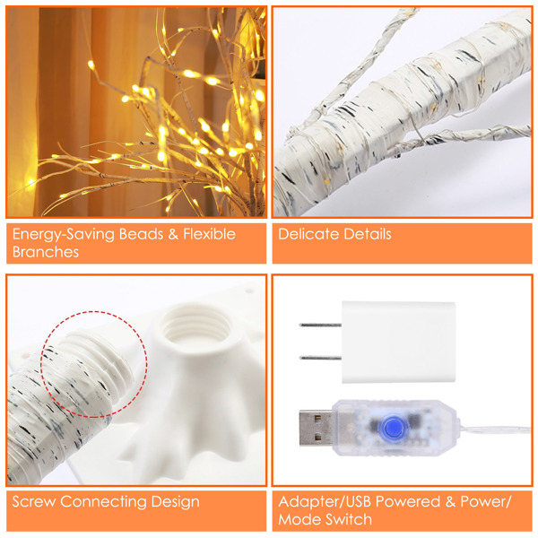 人造白桦树，带 8 种暖色白光照明模式，适用于婚礼派对、圣诞假日、节日家居装饰-6