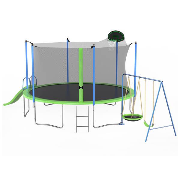 12 英尺蹦床，带滑梯和秋千，ASTM 认证大型休闲蹦床，带篮球架和梯子，户外后院蹦床带网，可容纳儿童和成人-22