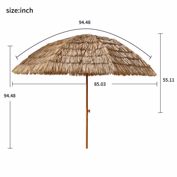 8 英寸茅草露台 Tiki 伞热带草棚拉菲草 Tiki 小屋夏威夷草裙舞海滩伞，草伞-7