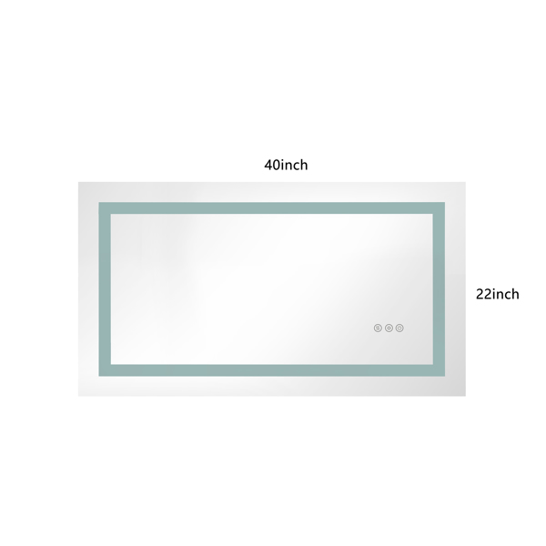 40x22 英寸 LED 浴室镜，带前灯和背光，壁挂式梳妆镜，带智能触摸按钮，防雾，记忆功能，3 种颜色，无级调光化妆镜（水平/垂直）-9