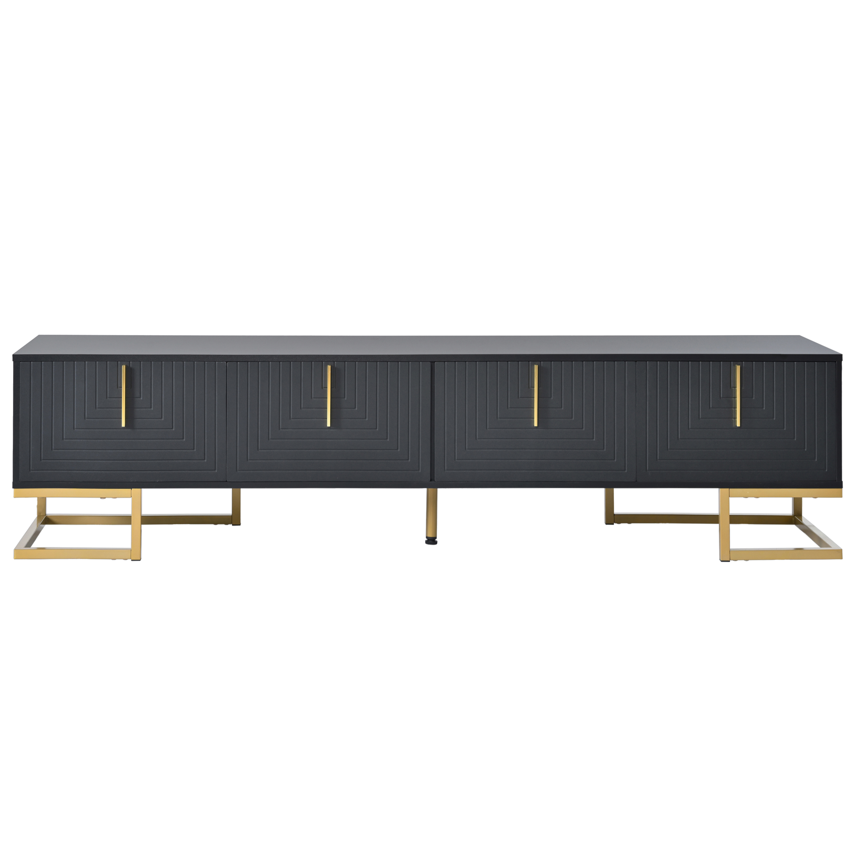 Modern Black TV Stand with Metal Legs and Gold Handles for TVs Up to 80 Inch