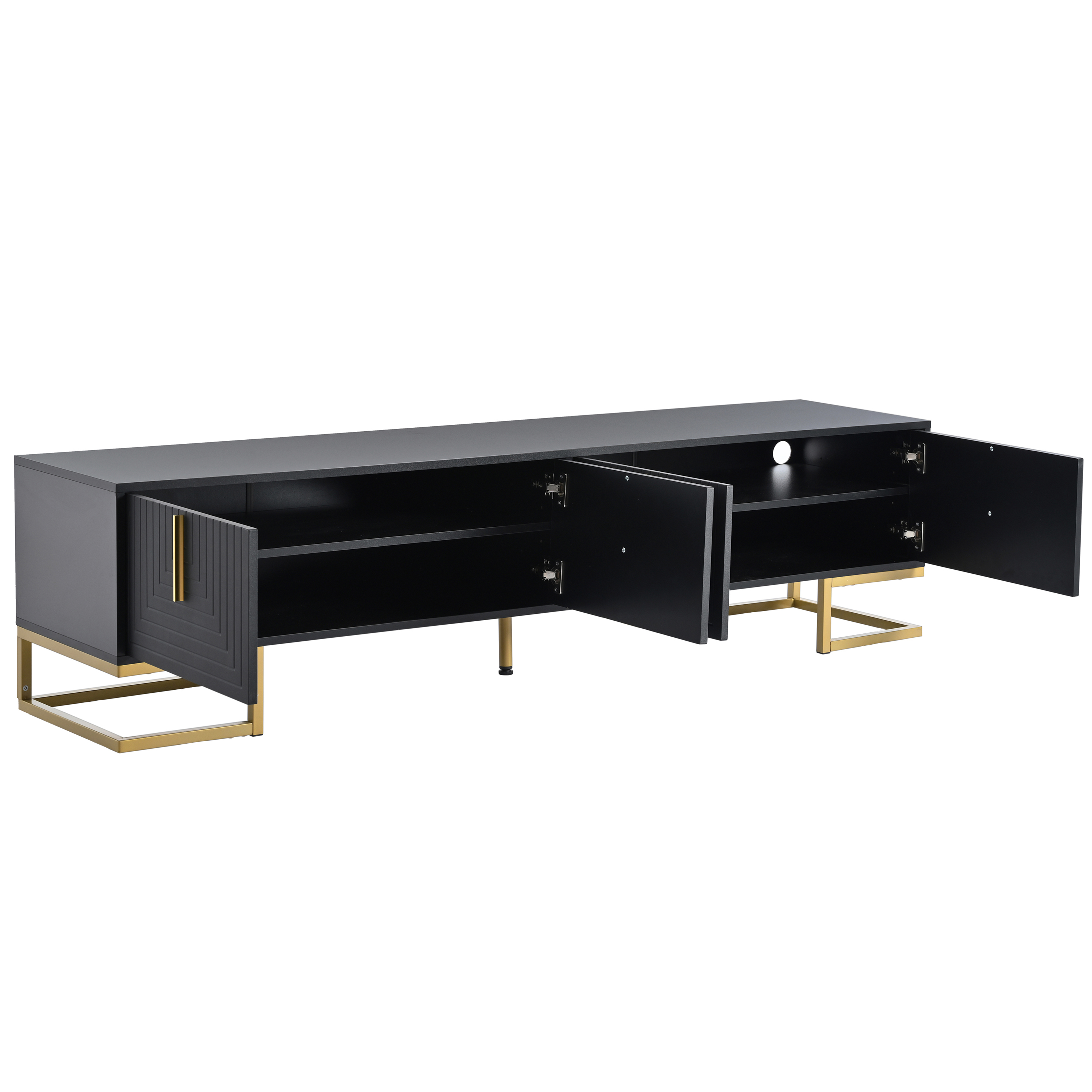 Modern Black TV Stand with Metal Legs and Gold Handles for TVs Up to 80 Inch