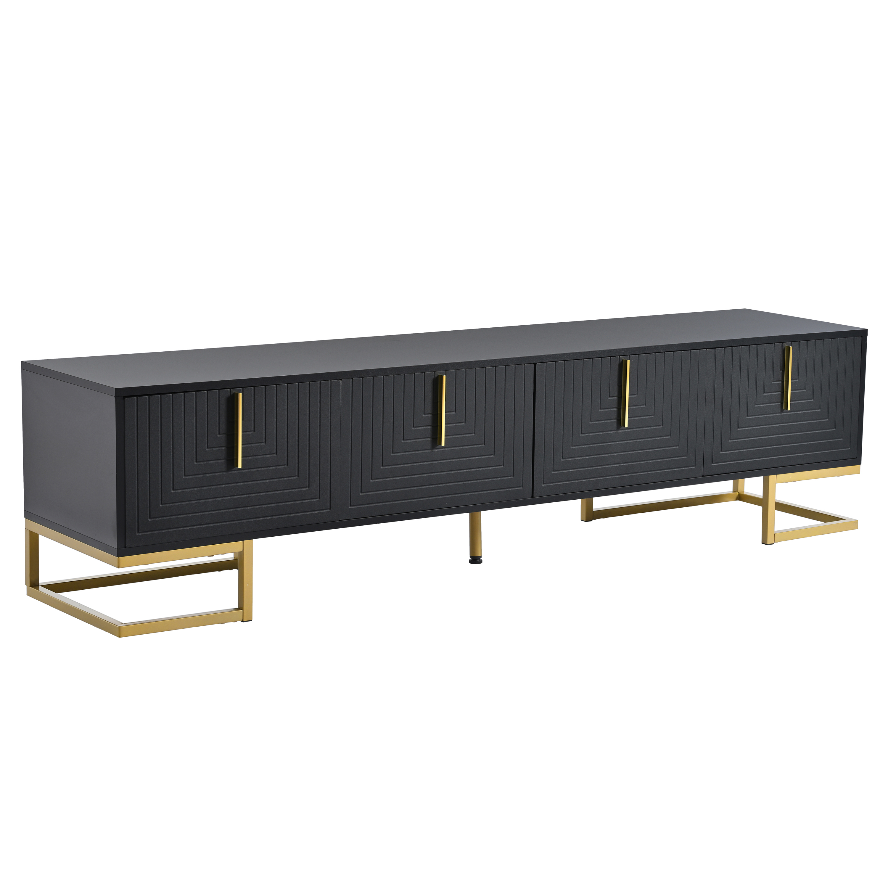 Modern Black TV Stand with Metal Legs and Gold Handles for TVs Up to 80 Inch