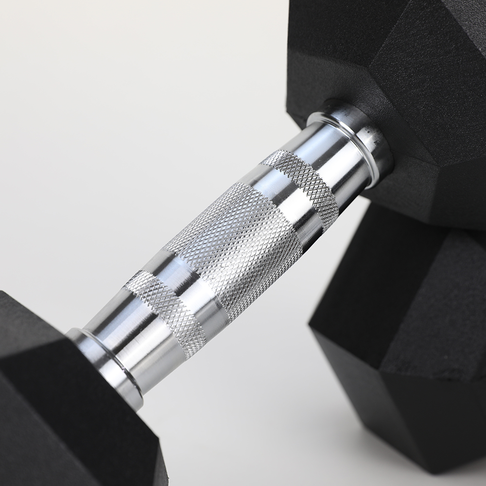 35LB Rubber Coated Cast Iron Dumbbell with Chrome Handle Hexagon Weight - Picture 2 of 3