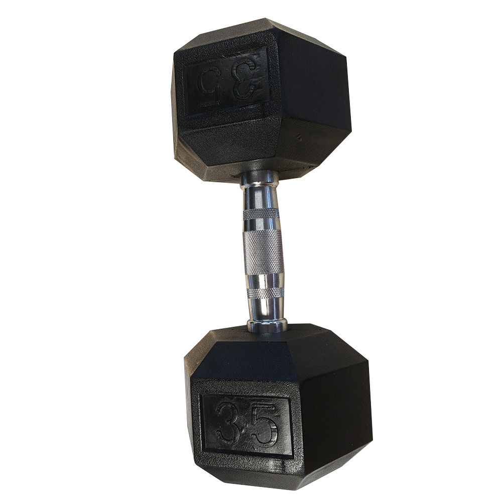 35LB Rubber Coated Cast Iron Dumbbell with Chrome Handle Hexagon Weight - Picture 1 of 3