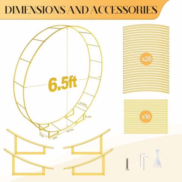双圆形背景支架 6.5 英尺，双管圆形气球拱门支架框架，金属婚礼拱门背景支架，圆形拱门金色拱门适用于生日、婴儿洗礼、节日装饰（金色）-4