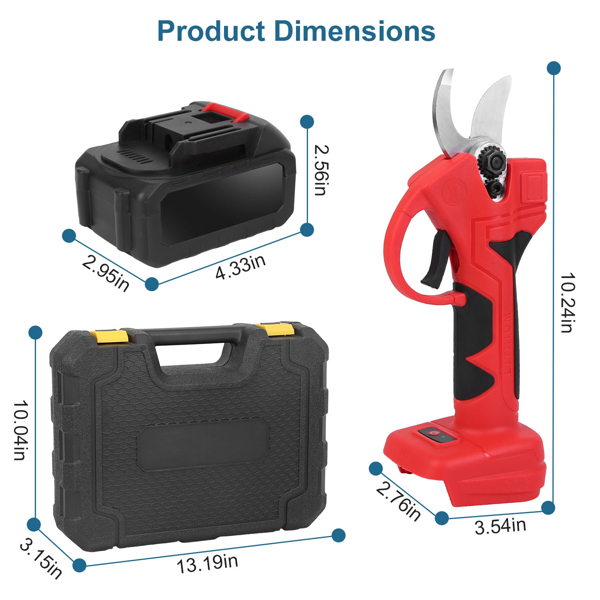 21V 电动修枝剪 充电式树枝剪 园艺剪刀 带 2 包充电电池和备用刀片套装 红色-10