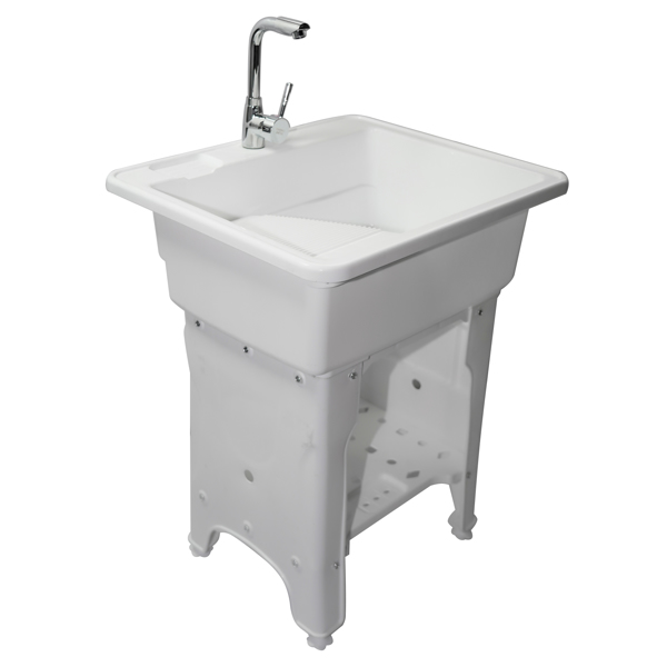 A3- 80款白色塑料洗衣槽 Gray Freestanding Plastic Utility Sinks Utility Sink Laundry Tub Outdoor Sink Drop in Deep Sink Kit with Inlet Pipe and Drain Pipe-2