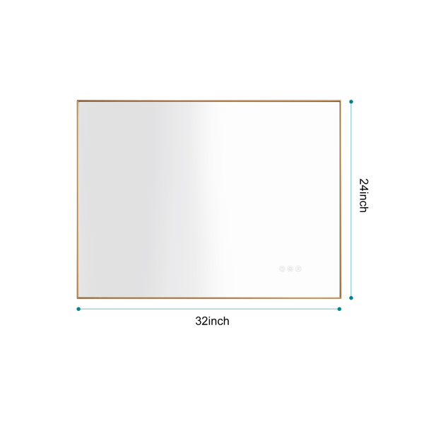 32x24 英寸 LED 背光浴室镜，带金属框架，壁挂式梳妆镜，带智能触摸按钮，防雾，记忆功能，3 种颜色，无级调光化妆镜（水平/垂直）-10