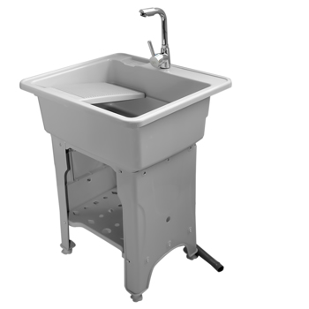 A3- 80款灰色塑料洗衣槽 Gray Freestanding Plastic Utility Sinks Utility Sink Laundry Tub Outdoor Sink Drop in Deep Sink Kit with Inlet Pipe and Drain Pipe