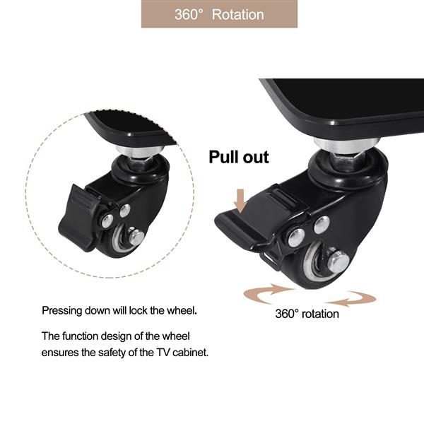 高度和角度可调的多功能钢化玻璃金属框架地板，带可锁定轮子，移动电视支架，液晶/等离子电视支架，2 层钢化玻璃搁板，适用于多种媒体设备-7