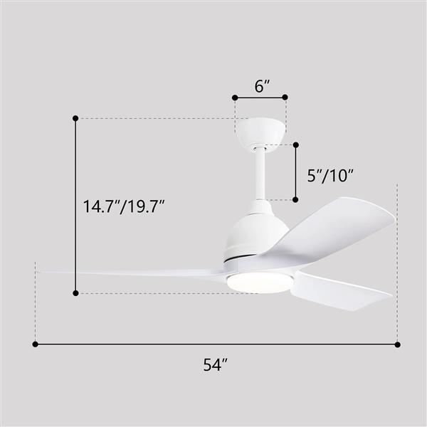 54 英寸白色 ABS 吊扇 6 速智能遥控可调光可逆直流电机 适用于客厅-12