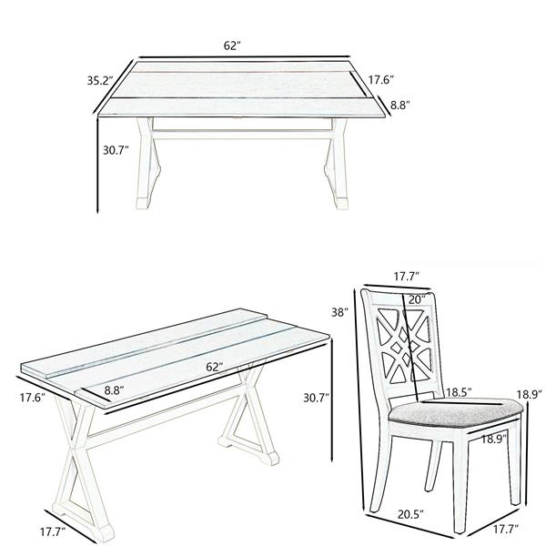 5 件套 62*35.2 英寸可伸缩橡胶木餐桌套装，带 X 形腿，控制台桌带两个 8.8 英寸宽翻盖和软垫餐椅，米色-12