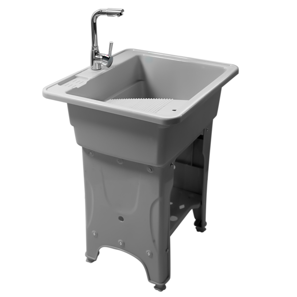 A3- 80款灰色塑料洗衣槽 Gray Freestanding Plastic Utility Sinks Utility Sink Laundry Tub Outdoor Sink Drop in Deep Sink Kit with Inlet Pipe and Drain Pipe-7