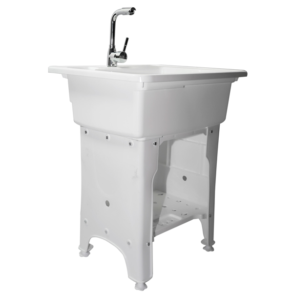 A3- 65款白色塑料洗衣槽 White Color Utility Sink Laundry Tub with Hot & Cold Water Faucet for Home, Garage or Shop-3