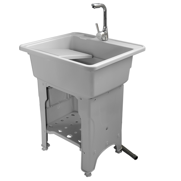 A3- 灰色塑料洗衣槽 Grey Indoor Outdoor Freestanding Laundry Sink with Washboard, Faucet, Hoses Drain Kit-1